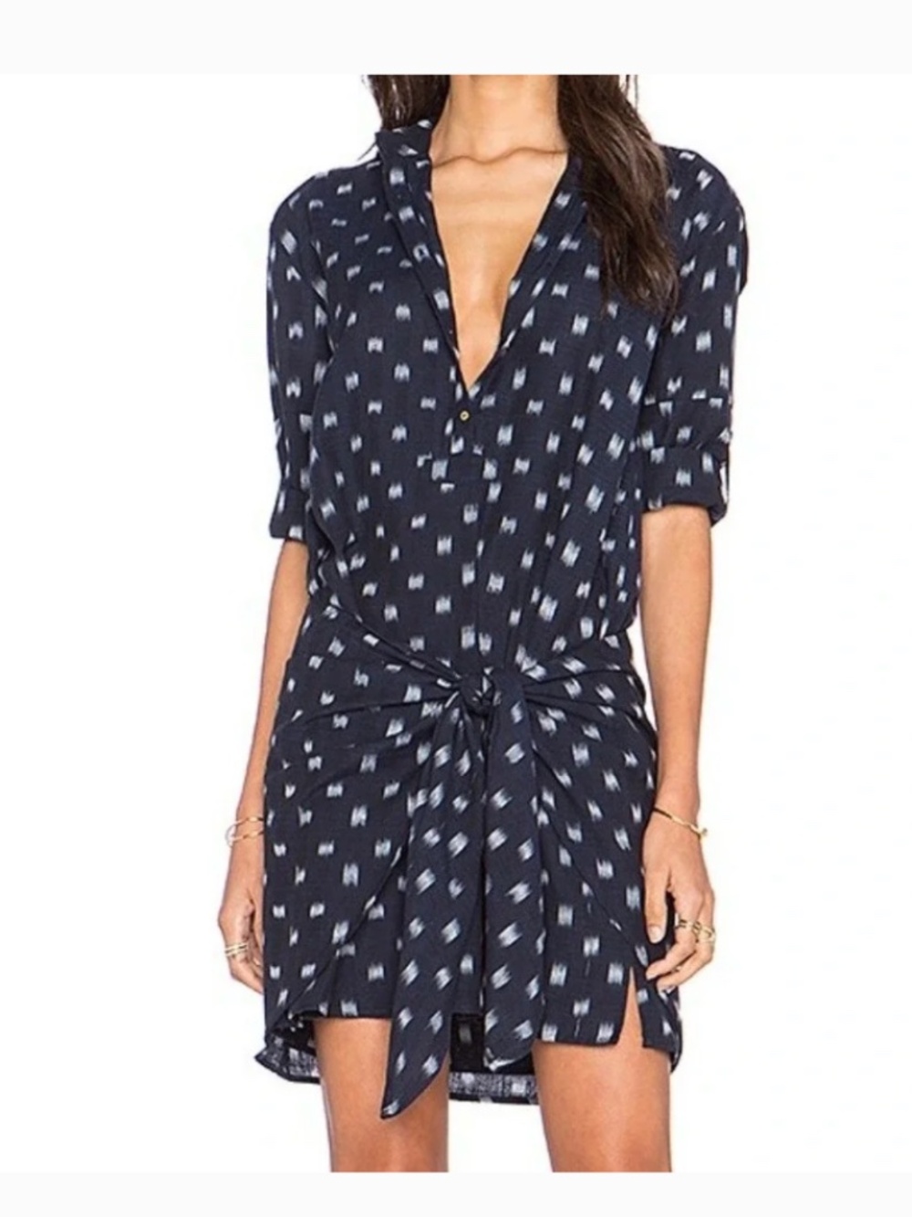 Ulla Johnson Corsica Dress Size 2 Navy Indigo Ikat Cotton Tie Waist Mini